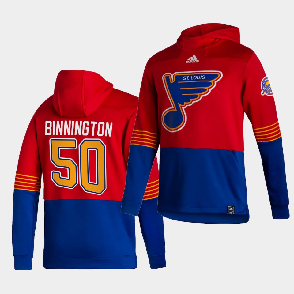 Men St.Louis Blues #50 Binnington Red NHL 2021 Adidas Pullover Hoodie Jersey